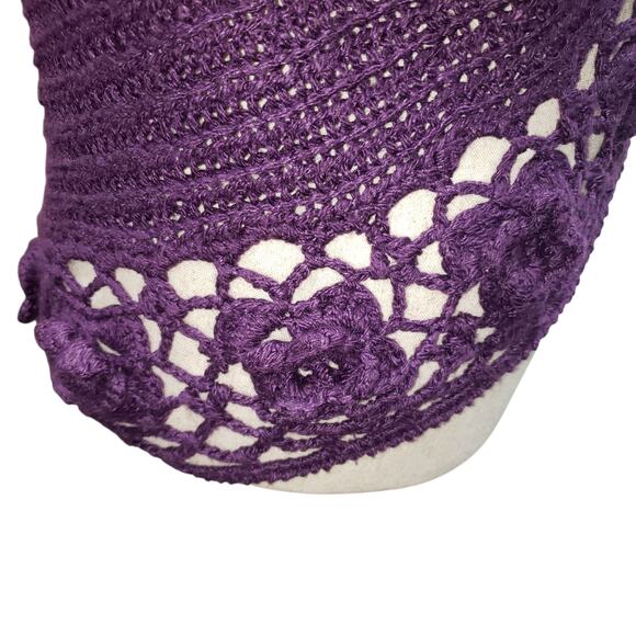 Vintage R&J Couture Boho Crochet Cardigan Sweater M Purple Floral Artisan Knit - Picture 6 of 10
